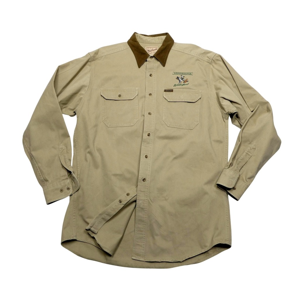 Woolrich Shirt Mens XLT Beige Twill Minnesota Waterfowl Ducks Hunting Outdoor